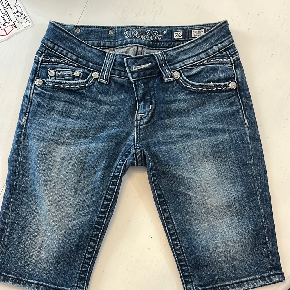 Miss Me Blue Denim Shorts with Silver Accents